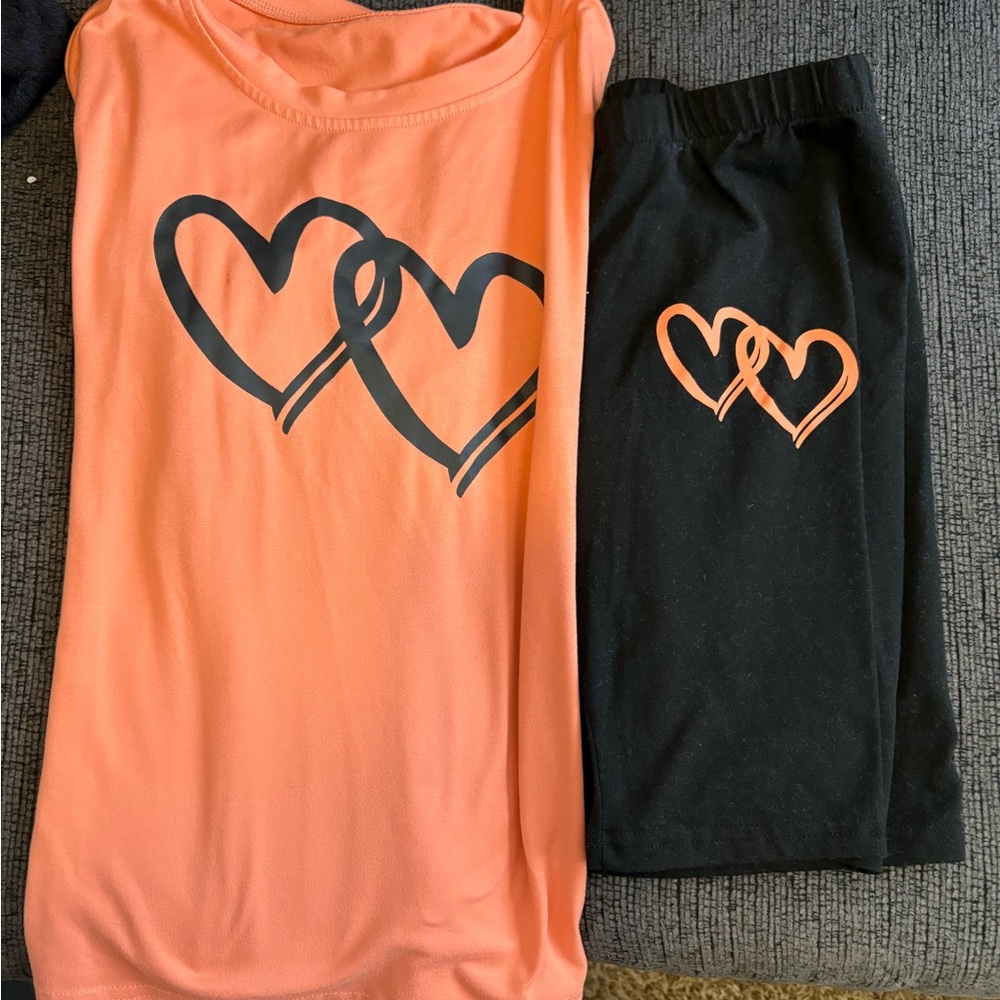 Coral Heart Graphic Tank and Black Shorts Set